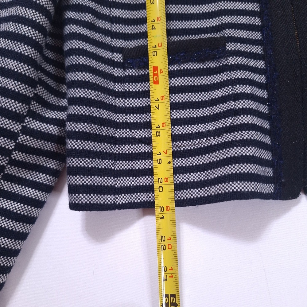 J.Crew Factory Striped Tweed Cropped Blazer Sz 12 Zip Jacket Navy Career Preppy‎ - Picture 9 of 13